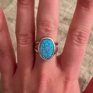 Blue opal ring - sterling silver